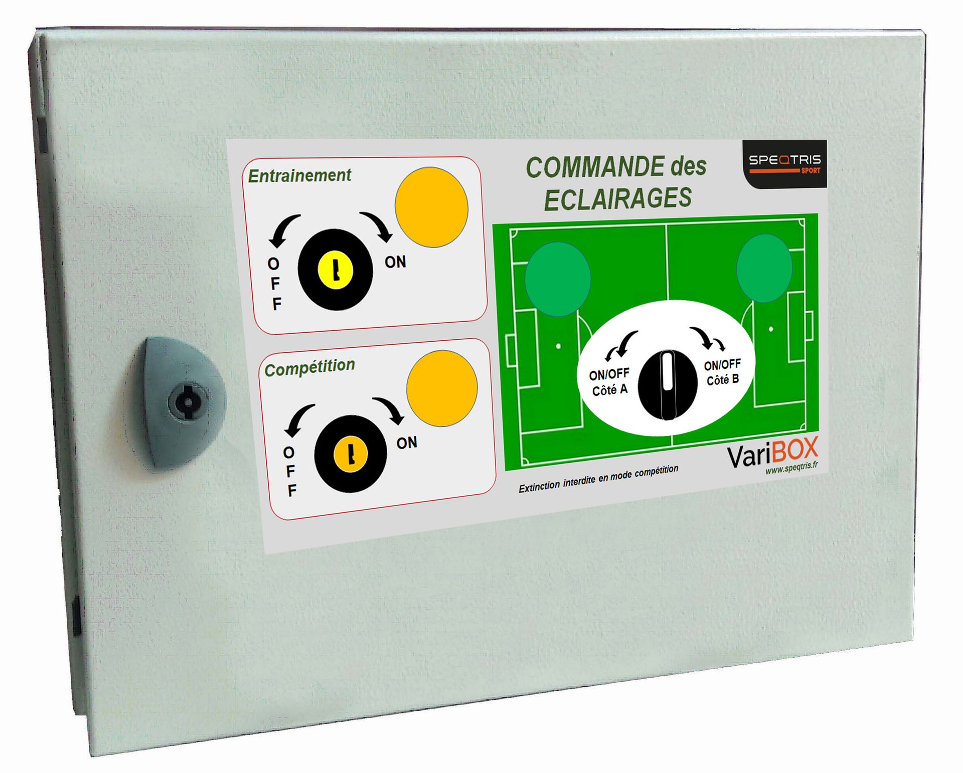Coffret de gestion VariBOX Speqtris pour pilotage intelligent de l’éclairage des terrains de football