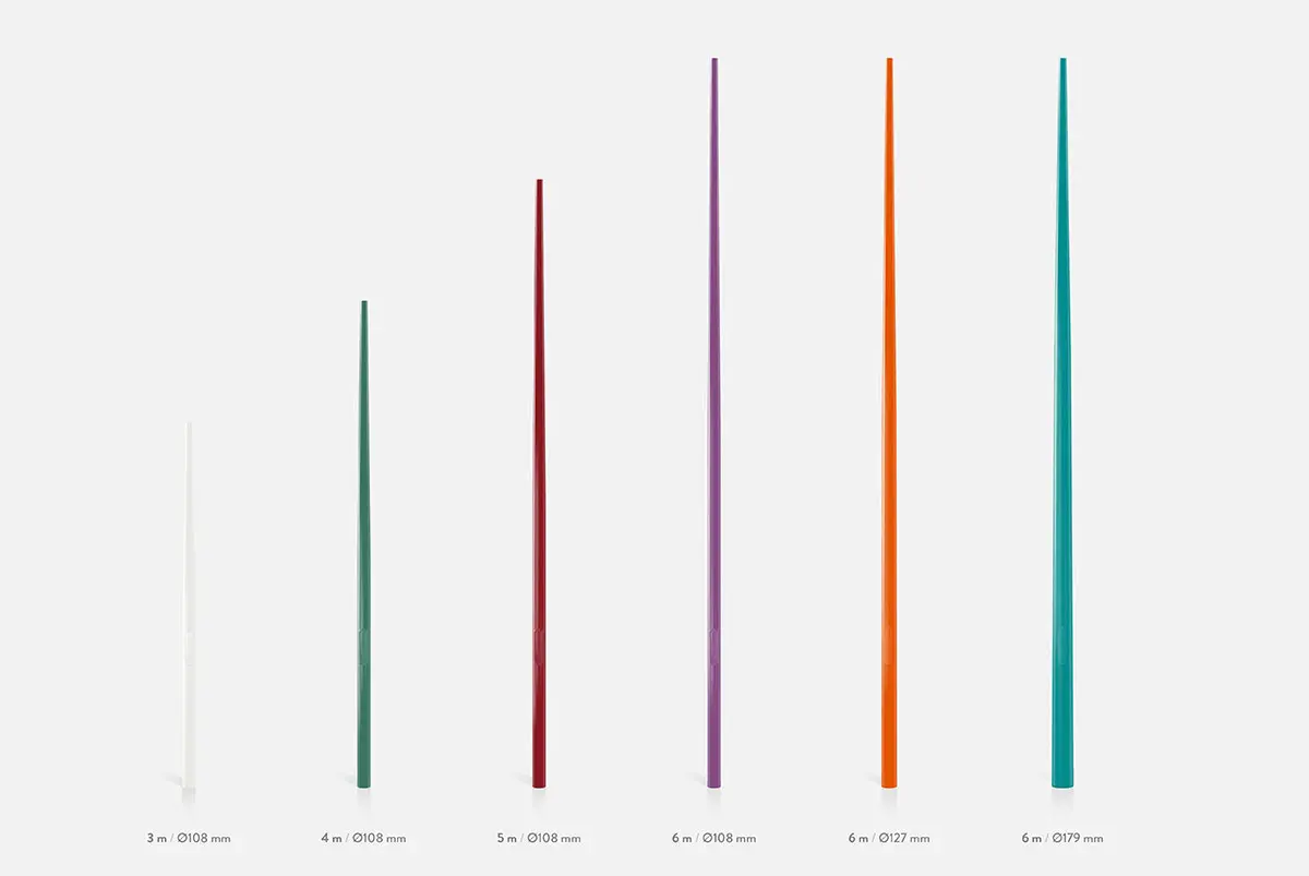 Poteaux Formenta colorés avec finitions esthétiques pour intégration urbaine