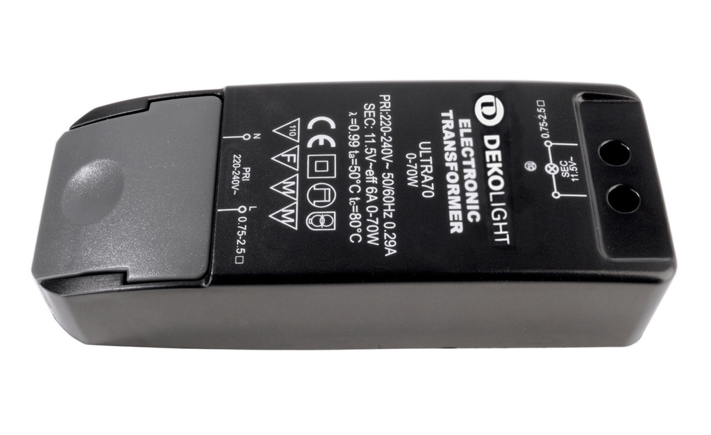 Powersupplyunit,BASIC,DIM,CV,HALOGEN,Ultra70/AC,dimmable:leading/trailingedge,inputvoltage:220-240VAC/50-60Hz,outputvoltage:11,5VAC,outputcurrent:0-6000mA,0-70,00W,IP20