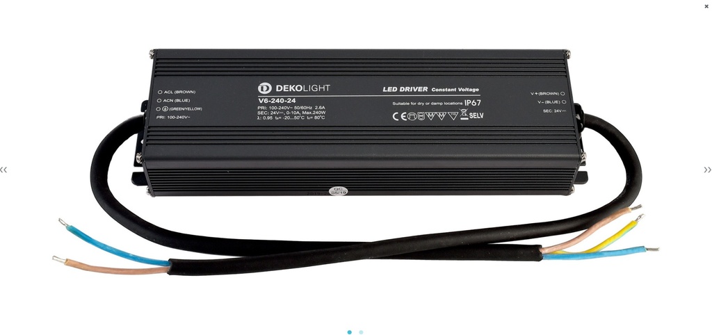 LED-Powersupplyunit,IP,CV,V6-240-24,inputvoltage:100-240VAC/50-60Hz,outputvoltage:24VDC,outputcurrent:0-10000mA,240,00W,IP67