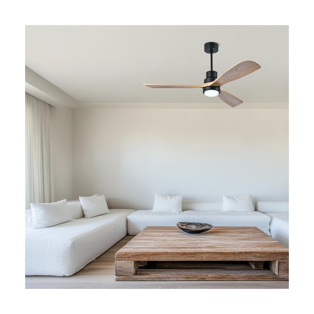 PENDANT FAN BLACK NATURAL WOOD LED 15W