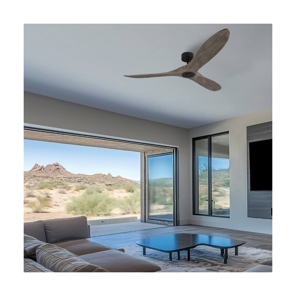 FAN  CEILING METAL BLACK SOLID WOOD BLADES WITHOUT LIGHT