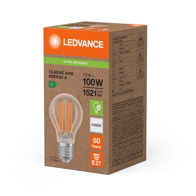 LEDCLA100EELA 7.2W 840 FILCL E27 S LEDV 