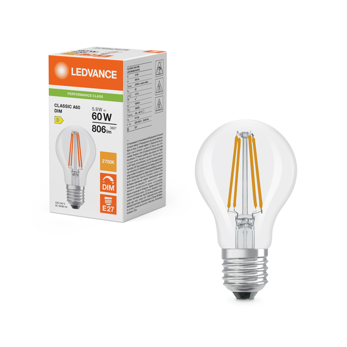 LEDCLA60DIM 5.9W 827 FILCL E27 P  LEDV 