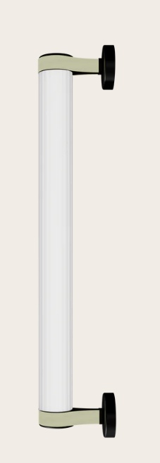 Roseline Wall 56 - Black base, beige strap, and clear glass shade.