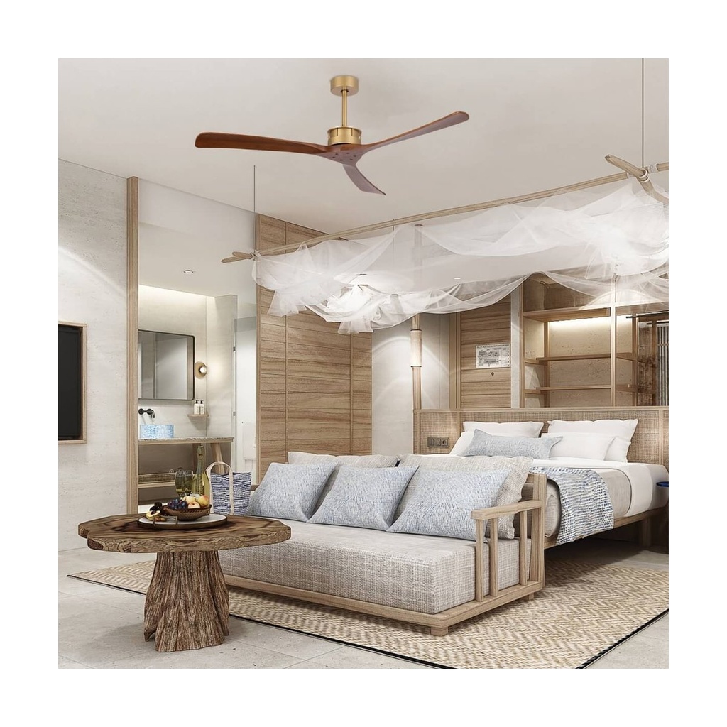 PENDANT FAN GOLD-SOLID WALNUT BLADES METAL-WOOD WITHOUT LIGHT