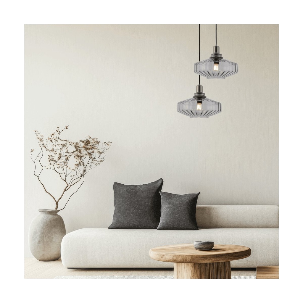 PENDANT LIGHT E27 MAX 40W METAL-GLASS ANODISED DARK GREY  