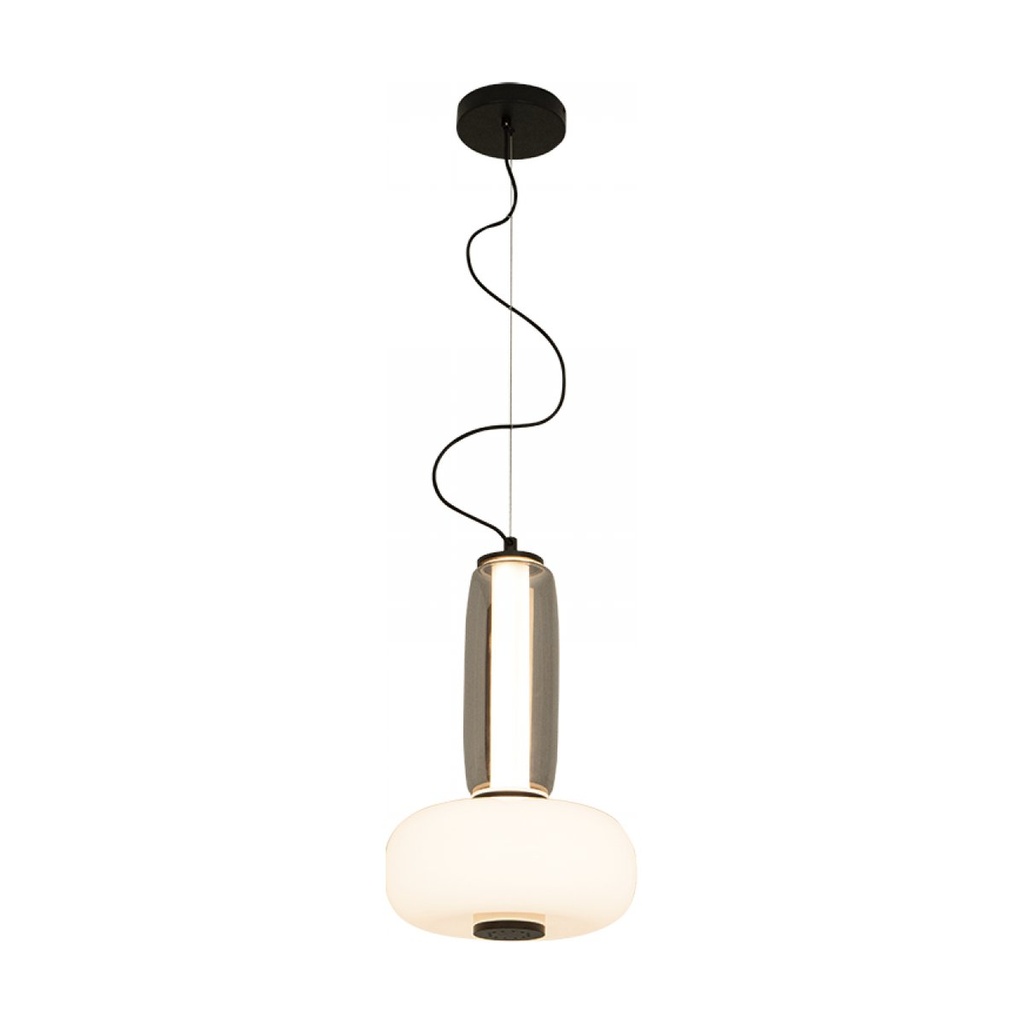 PENDANT LED LIGHT 23W 3000K METAL-SMOKED & OPAL GLASS , BLACK