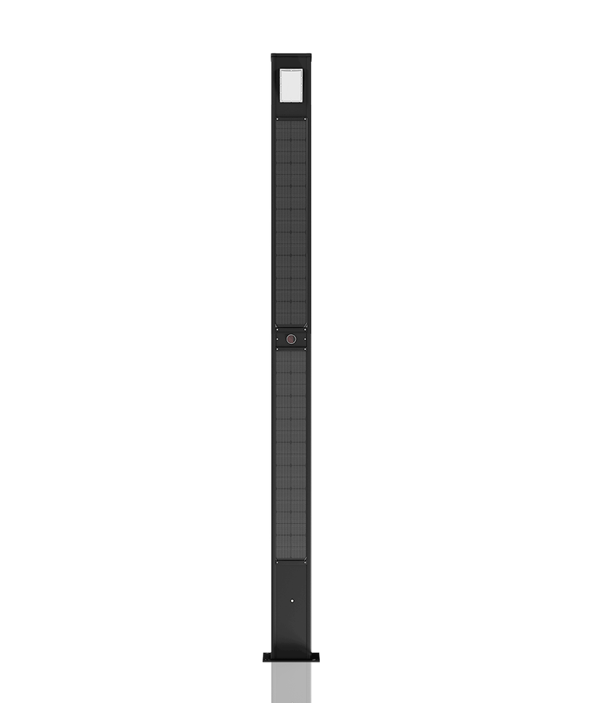[TOTEM_+6K 2700K]  Colone lumineuse en aluminium anodisé RAL 9017 / Simple feu / Hauteur de feu 3,7 m / restistance cyclonique / entraxe 300x300 / Module solaire Monocristallin Technologie TOP CON : 195 Wc /  Batterie LIFEPO4 : 730 Wh / Système intelligent de gestion D4I / Nœud Zhagha D4I de gestion à Distance / Decteur de présence Zhaga D4I en option fixation sous le luminaire 