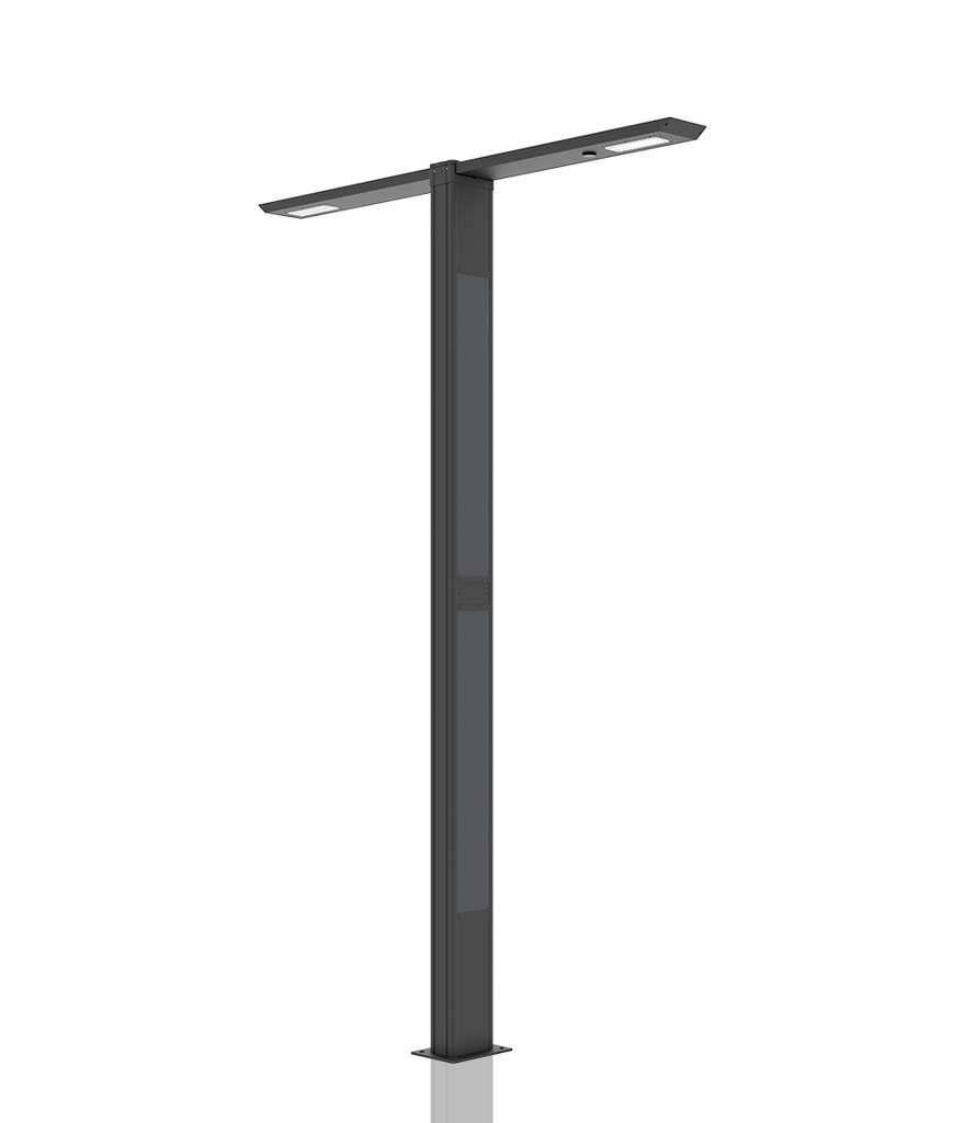 [TOTEM_DUAL+3K 2700K]  Colone lumineuse en aluminium anodisé RAL 9017 / Double feu / Hauteur de feu 3,7 m / restistance cyclonique / entraxe 300x300 / Module solaire Monocristallin Technologie TOP CON : 195 Wc /  Batterie LIFEPO4 : 730 Wh / Système intelligent de gestion D4I / Nœud Zhagha D4I de gestion à Distance / Decteur de présence Zhaga D4I en option fixation sous le luminaire 