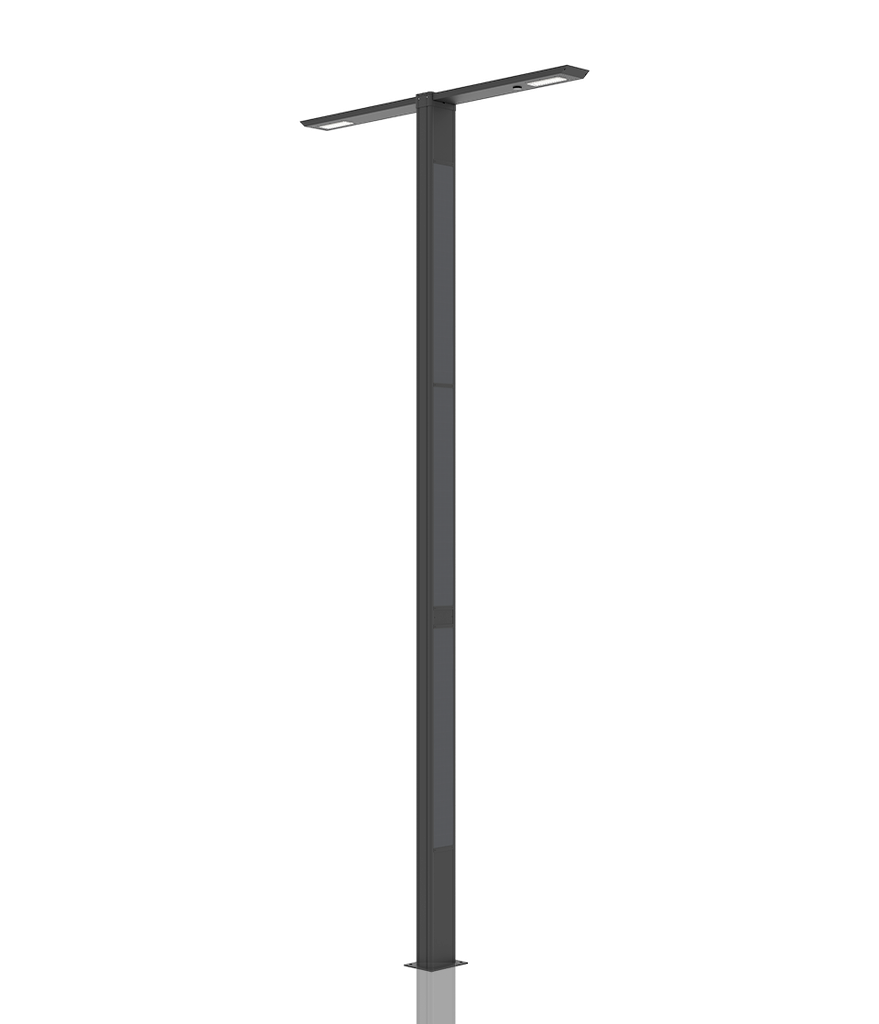 [TOTEM_DUAL+6K 2700K]  Colone lumineuse en aluminium anodisé RAL 9017 / Double feu / Hauteur de feu 6 m / restistance cyclonique / entraxe 300x300 / Module solaire Monocristallin Technologie TOP CON : 330 Wc /  Batterie LIFEPO4 : 1062 Wh / Système intelligent de gestion D4I / Nœud Zhagha D4I de gestion à Distance / Decteur de présence Zhaga D4I en option fixation sous le luminaire 