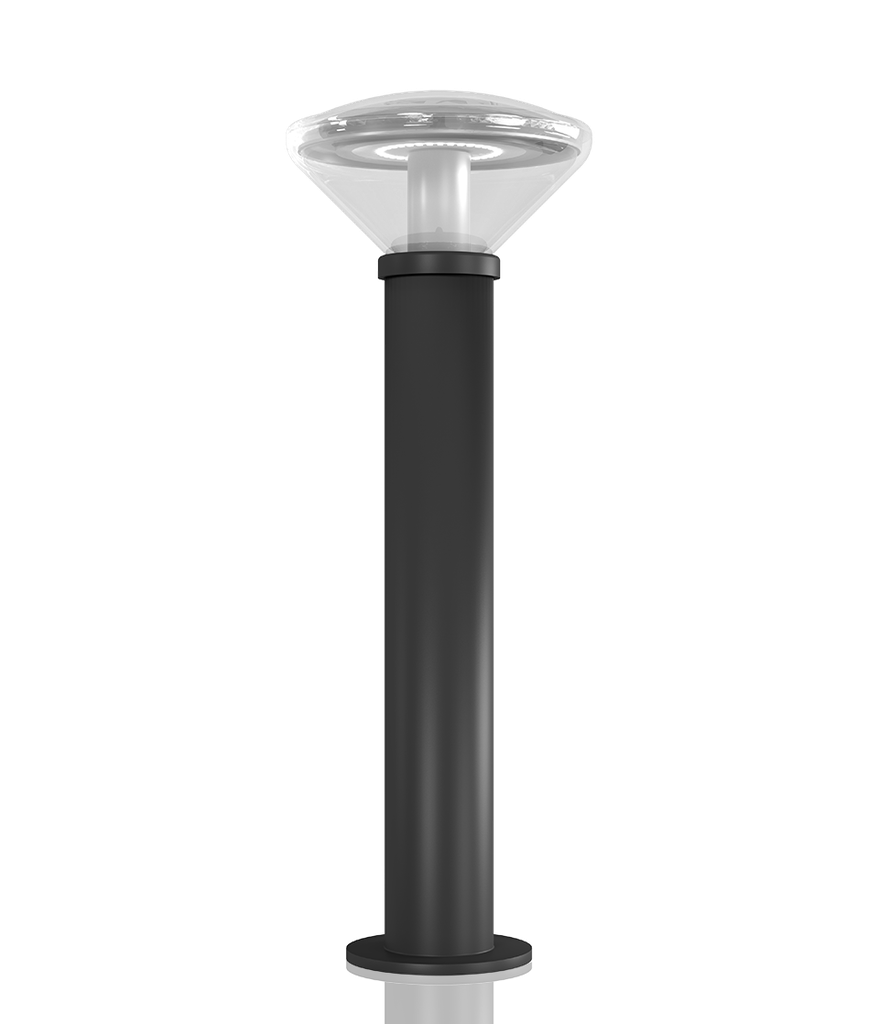 [VANDAL B80 360° 2700K]   Borne solaire IK10+ et IP68 / Module solaire 6,3 Wc / Batterie LIFEPO4 : 38 Wh / Détecteur de Présence Radar / Tube entraxe 200x200 en aluminium