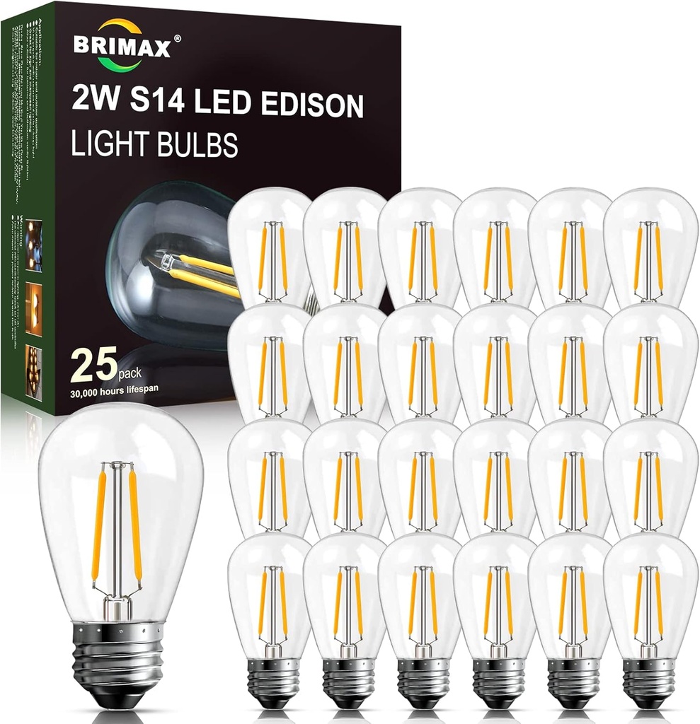 Ampoule LED E27 2W Equivalent à Lampe 20W, Lumière Blanc Chaud 2700K Ampoule E27 Standard Culot S14, 200Lm Angle de Faisceau de 360 Lot de 25