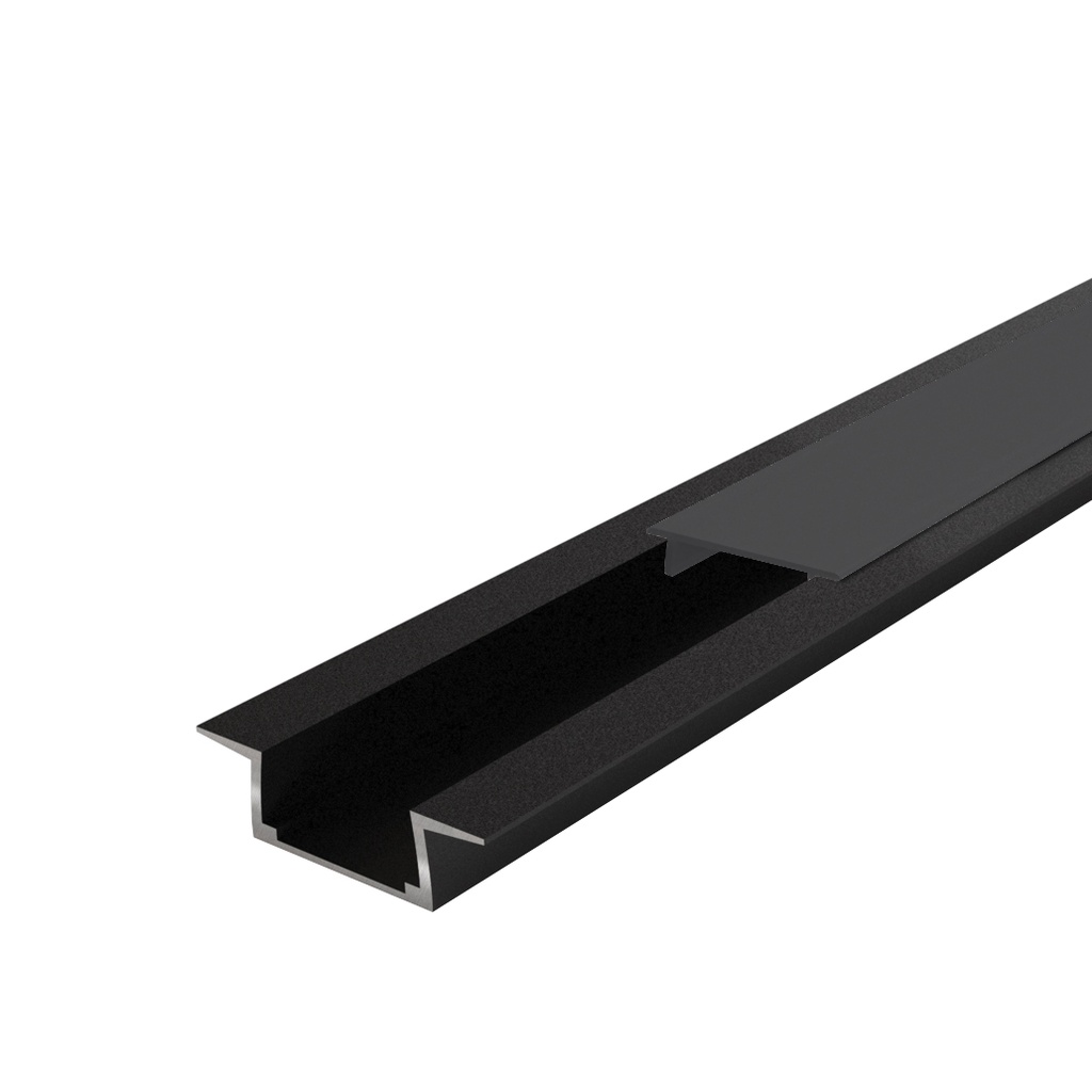 PALMA Profilé Encastré 2,9m Noir avec diffuseur noir - Individuel