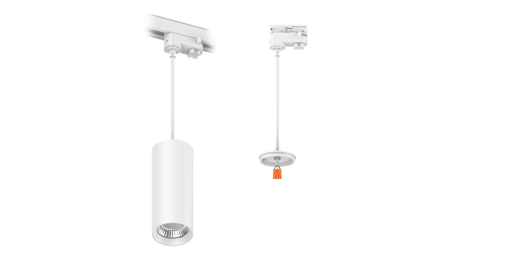Support Pendant pour rail 3 allumages 1m de câble Blanc pour LEO