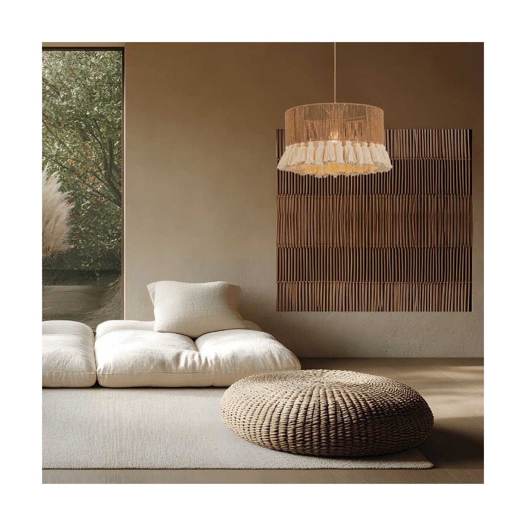 PENDANT LIGHT 1xE27 MAX 40W BROWN BEIGE METAL - NATURAL PAPER ROPE