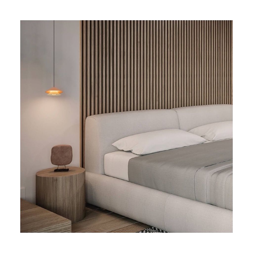 PENDANT LED LIGHT 9W SANDY BLACK BASE - BEIGE RED SHADE - OYSTER WHITE ELECTROPLATE