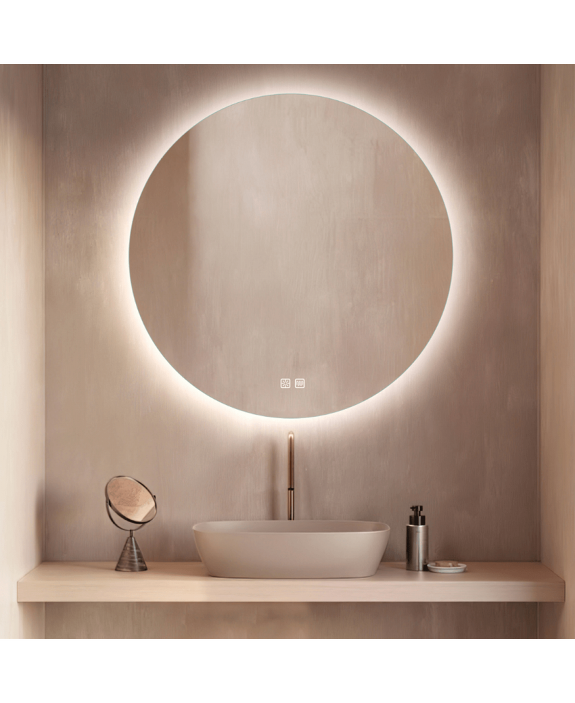 MIRROR WITH LED LIGHT 15W 3000K-4000K ROUND BACK LIGHT TOUCH DIMMING & ANTIFOG SWITCHES IP44