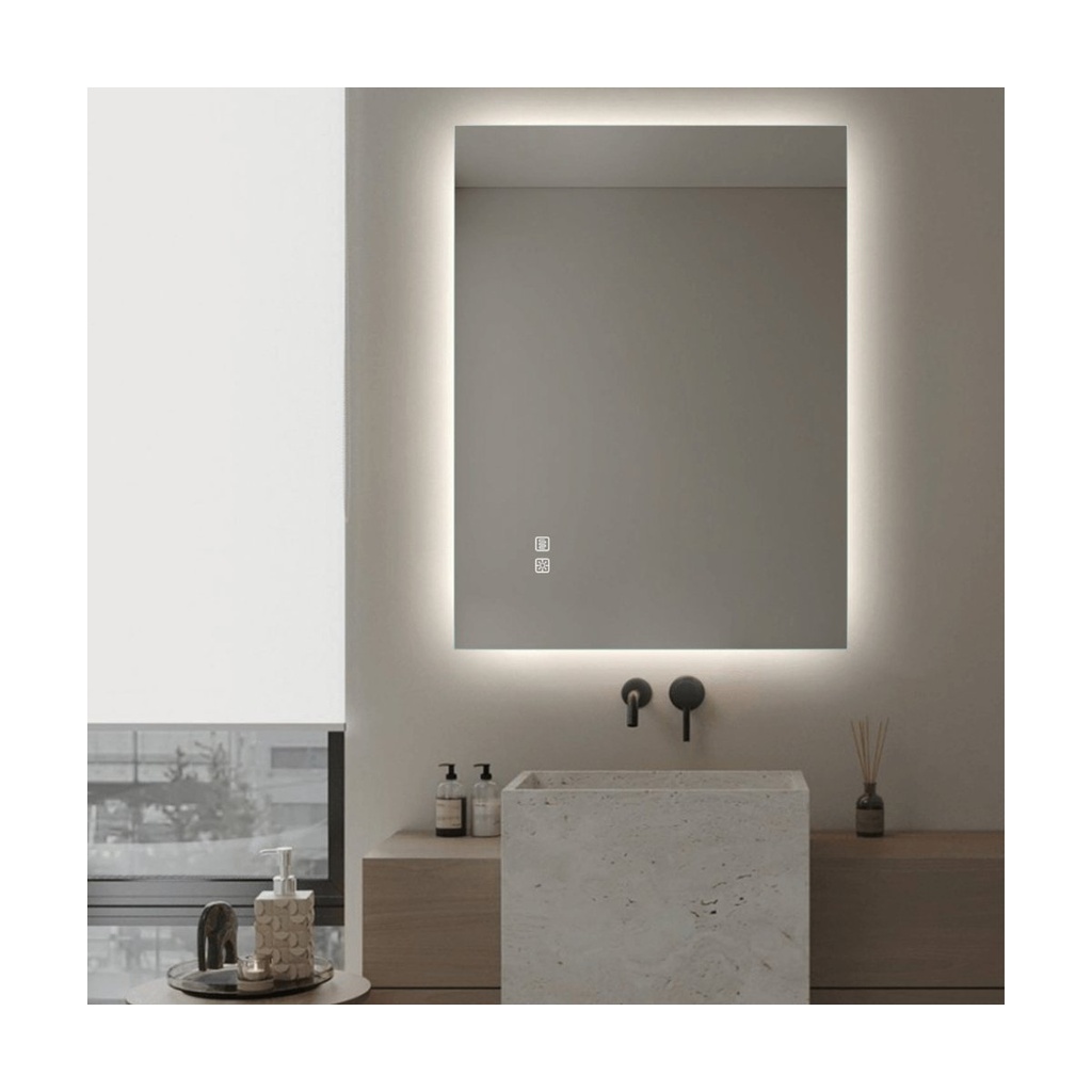 MIRROR WITH LED LIGHT 20W 3000K-4000K RECTANGLE BACK LIGHT TOUCH DIMMING & ANTIFOG SWITCHES IP44