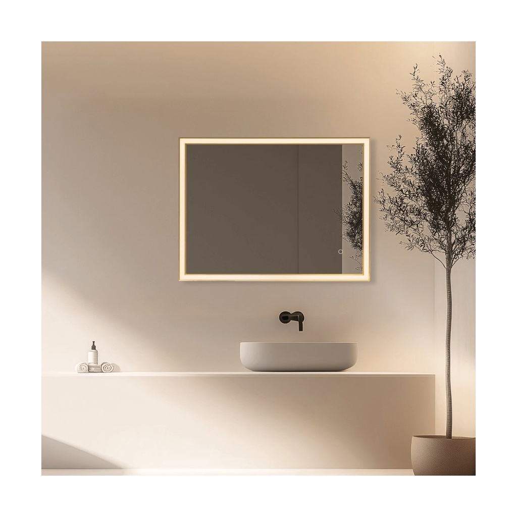MIRROR WITH LED LIGHT 23W 3000K-4000K RECTANGLE TOUCH DIMMING SWITCH ANODIZED GOLD IP44