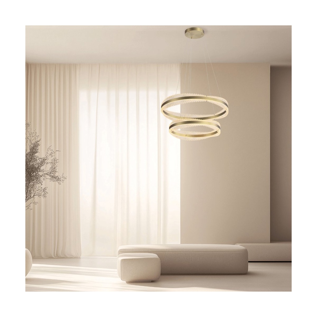 PENDANT LED LIGHT 118W 3000K TRIAC BRUSHED GOLD METAL - CRYSTAL
