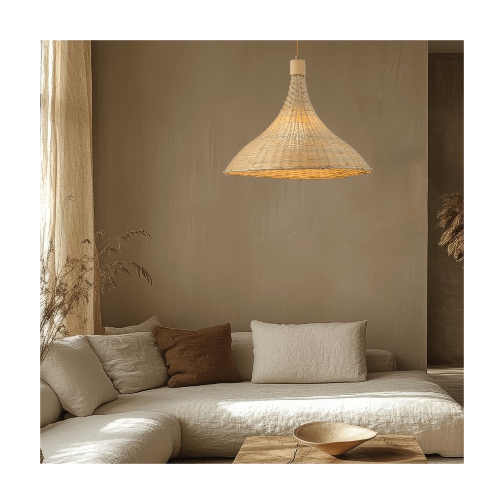 PENDANT LIGHT 1xE27 MAX 40W NATURAL RATTAN - BROWN BEIGE METAL