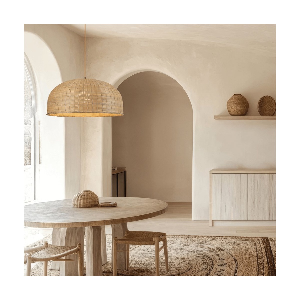 PENDANT LIGHT 1xE27 MAX 40W NATURAL RATTAN - BROWN BEIGE METAL