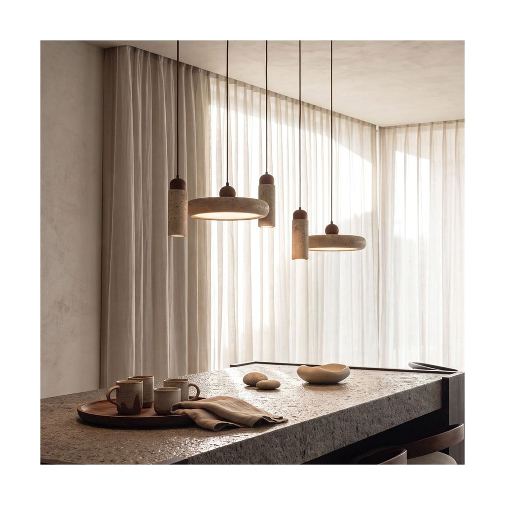 PENDANT LED LINE LIGHT 44W + 3xGU10 MAX 10W NATURAL STONE - BROWN WOOD