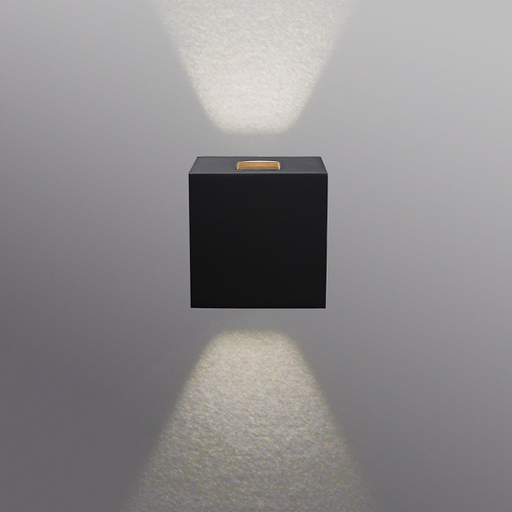 [L4Y0641] Applique murale extérieur carré 100x100mm incl 2x3W 3000K 50° IP65 incl driver dimmable tot 30/60% UP/DOWN-light NOIR