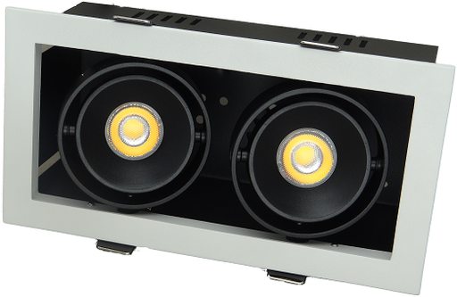 [L4YR8002W] Spot Encastré double orientable 2x10W 3000K 36° CRI>80 2x800Lm IP20 TriacDIM 224x118mm BLANC-intérieur NOIR