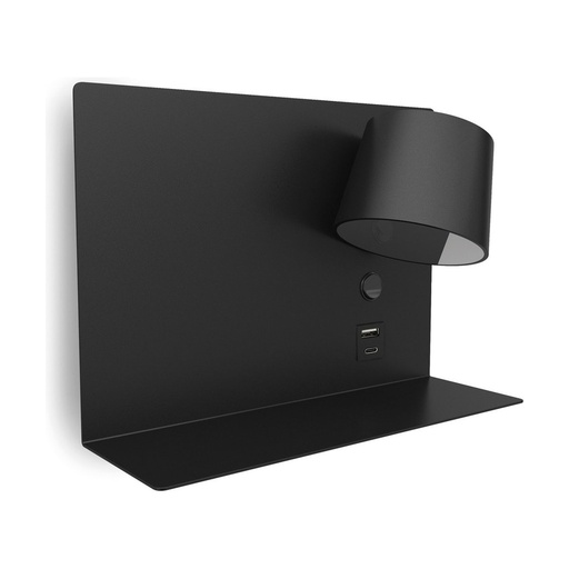 [W4L209692] Applique lecteur SERENE  Left LED SMD 6W 732lm(434lm) CRI80 3000K USB A-USB C Noir