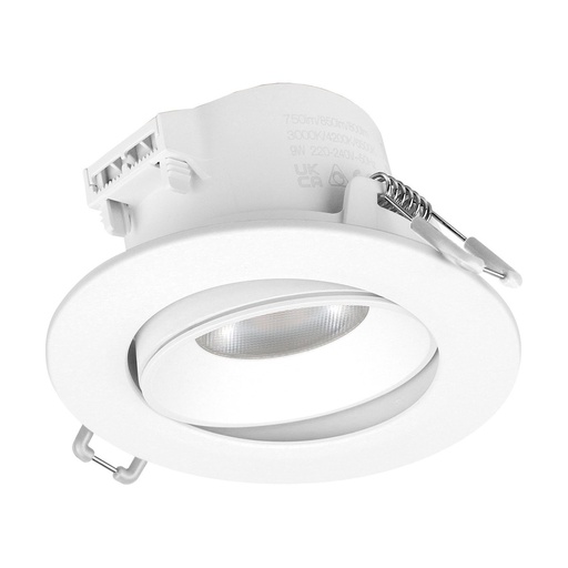 [W4L209808] Plafonnier encastré tilt KRAO IP44 Phase coupée C LED SMD AC 9W 750lm/850lm/800lm CRI80 2700K/3000K/4000K 38º Blanc