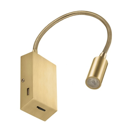 [W4L210925] Applique lecteur tilt LEIDEN USB LED SMD 3W 240lm CRI80 3000K 35º Or mat