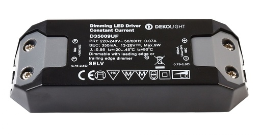 [W4L009519] LED-Powersupplyunit,BASIC,DIM,CC,D35009UF/9W,dimmable:leading/trailingedge,inputvoltage:220-240VAC/50-60Hz,outputvoltage:11-26VDC,outputcurrent:350mA,3,90-9,00W,IP20