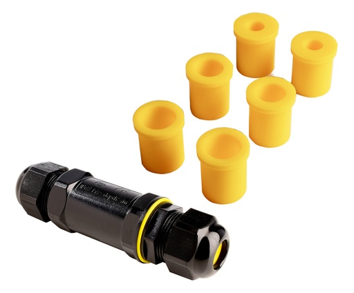 [W4L009841] OutdoorMultiCableConnectorfor2Cable4-14mm,2-5cablecores0.5-4mm²,max.450VAC/24A,PA66GFUL90,black,Length:112,53mm,IP68/max.2m