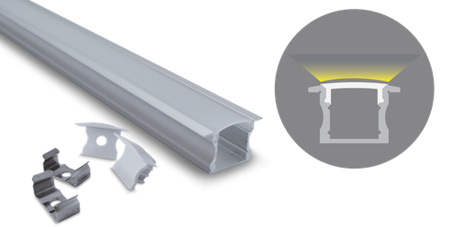 [W4L022005] Profilé aluminium basic haut, 2000mm, diffuseur opale, pour ruban 10-