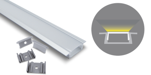 [W4L022006] Profilé aluminium avec rebords, 2000mm, diffuseur opale, pour ruban 1