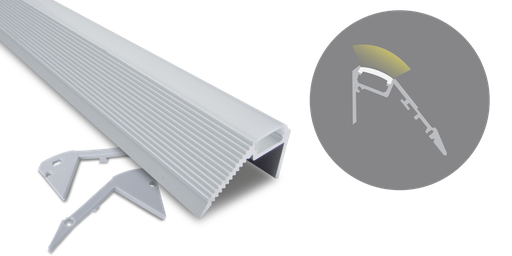 [W4L022011] Profilé aluminium nez de marche, 2000mm, diffuseur opale, pour ruban 