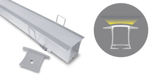 [W4L022012] Profilé aluminium encastré, 2000mm, diffuseur opale, pour ruban 10-14