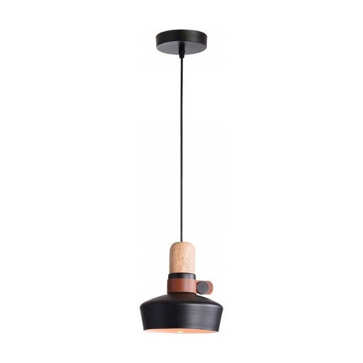 [W4L022494] PENDANT LIGHT 1XE27 BLACK WOOD LEATHER