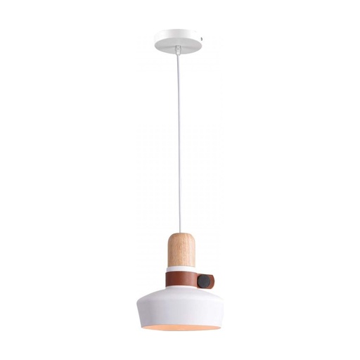 [W4L022496] PENDANT LIGHT 1XE27 WHITE WOOD LEATHER