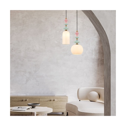[W4L023042] PENDANT LAMP E27 MAX 40W OPAL GLASS ANTIQUE BRASS