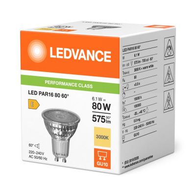 [W4L466721] Ledvance Spot LED GU10 PAR16 6.1W 575lm 60D - 830 Blanc Chaud | Équivalent 80W 