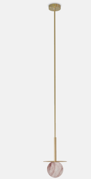 [W4L472353] Royal Pendant Simple - Matte polished brass base, alabaster sphere, and golden textile cable