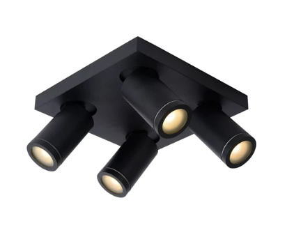 [W4L489397] Lucide TAYLOR - Spot plafond Salle de bains - LED Dim to warm - GU10 - 4x5W 2200K/3000K - IP44 - Noir