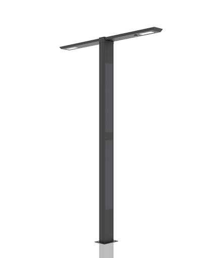 [W4L565163] [TOTEM_DUAL+3K 2700K]  Colone lumineuse en aluminium anodisé RAL 9017 / Double feu / Hauteur de feu 3,7 m / restistance cyclonique / entraxe 300x300 / Module solaire Monocristallin Technologie TOP CON : 195 Wc /  Batterie LIFEPO4 : 730 Wh / Système intelligent de gestion D4I / Nœud Zhagha D4I de gestion à Distance / Decteur de présence Zhaga D4I en option fixation sous le luminaire 
