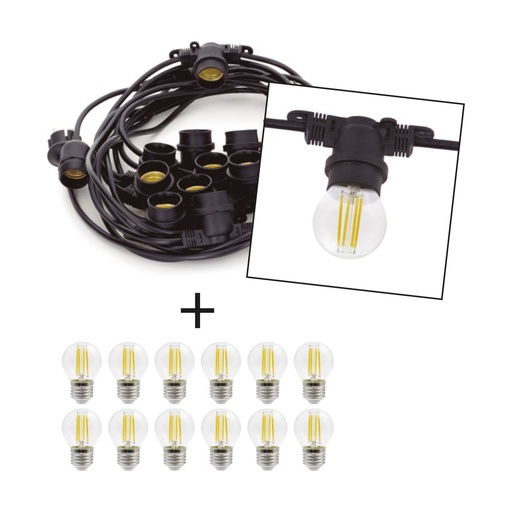 [W4L045521] Guirlande PORTOFINO IP65 E27 LED Bulb 12x4W 470lm(2400lm) CRI80 3000K Noir