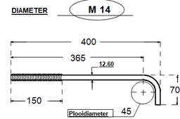 Ancrage L M14*400*70/150 - électro-zingué