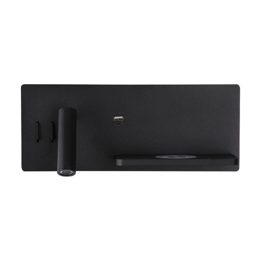 [W4L853118] WALL LED READING LIGHT 3W + 6W UP LIGHT 3000K BLACK USB & WIRELESS CHARGERS