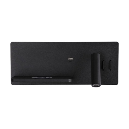[W4L853119] WALL LED READING LIGHT 3W + 6W UP LIGHT 3000K BLACK USB & WIRELESS CHARGERS